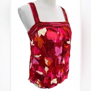 Size L DR2 by Daniel Rainn Red Orange Pink Floral Sleeveless Tank Top